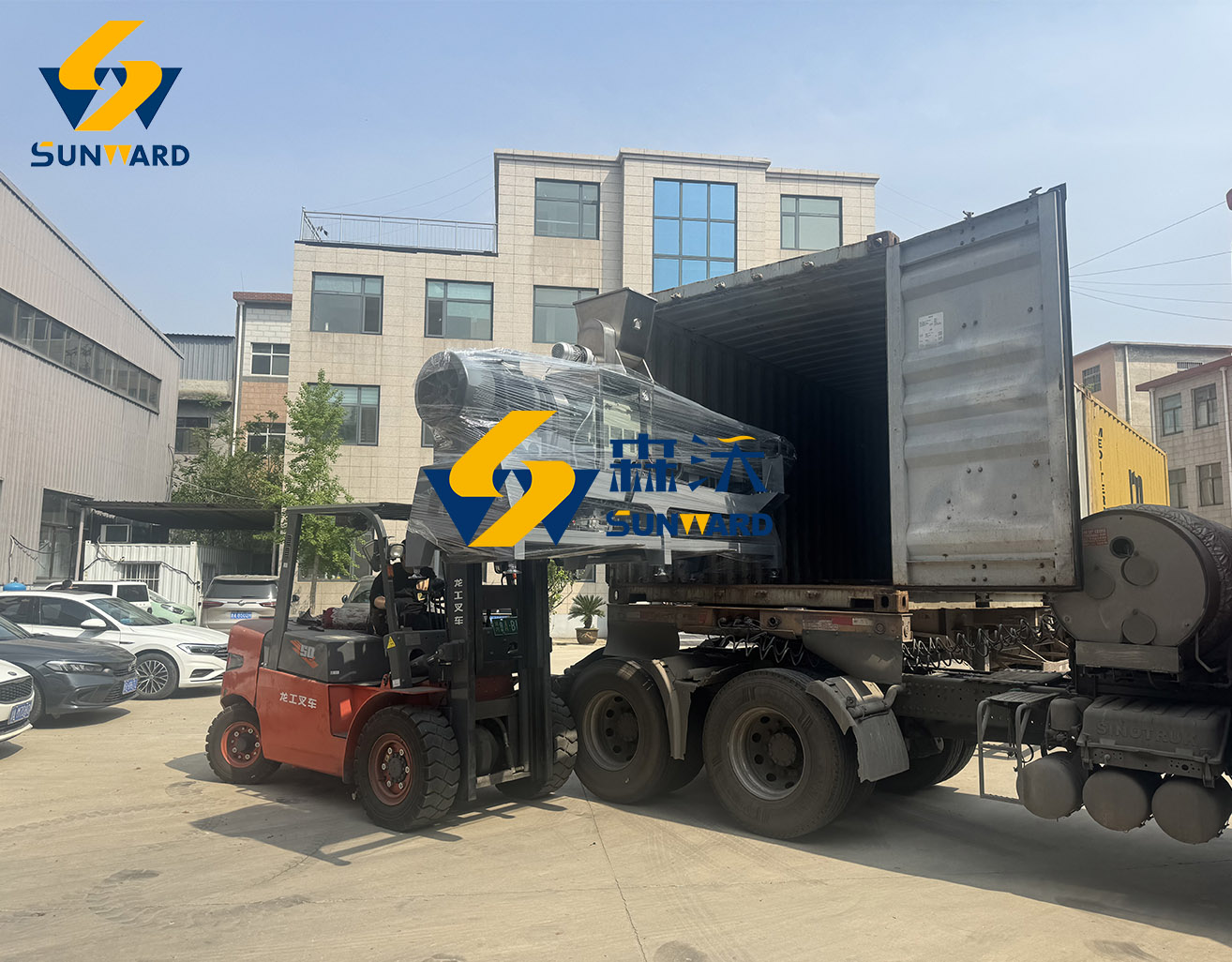 A fried food production line is being loaded at the factory for shipment to Turkey A fried food production line is being loaded at the factory for shipment to Turkey